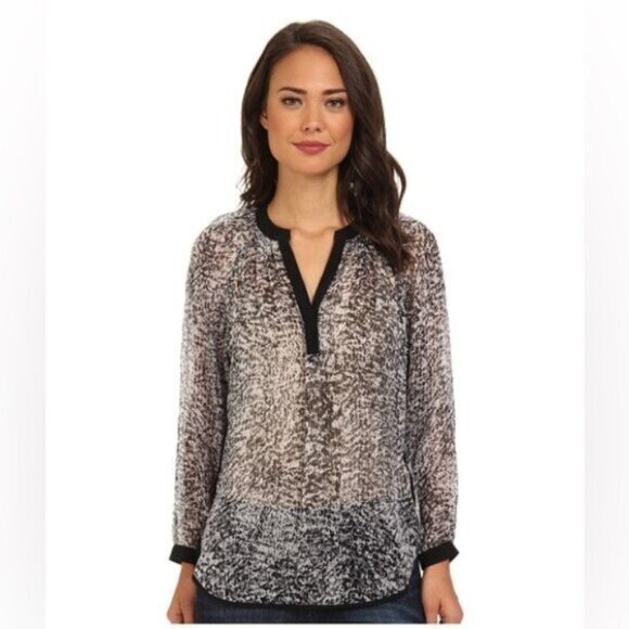 Rebecca Taylor Sheer Textured Silk Print Top - Picture 1 of 8